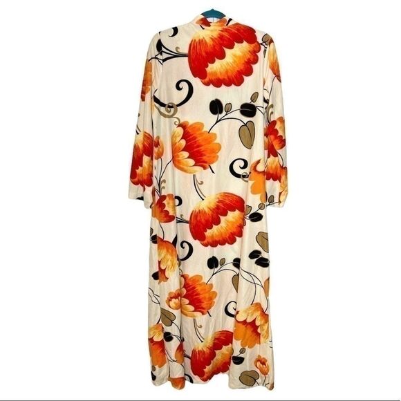 Vintage MCM floral fleece blanket knit mock neck zipper front robe dress medium - Picture 13 of 13